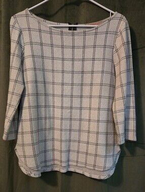 Plaid Boatneck Women's Top in Cream and Black